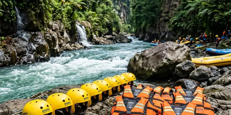 Tantangan arus deras dan bebatuan di rute rafting Kaliwatu Batu